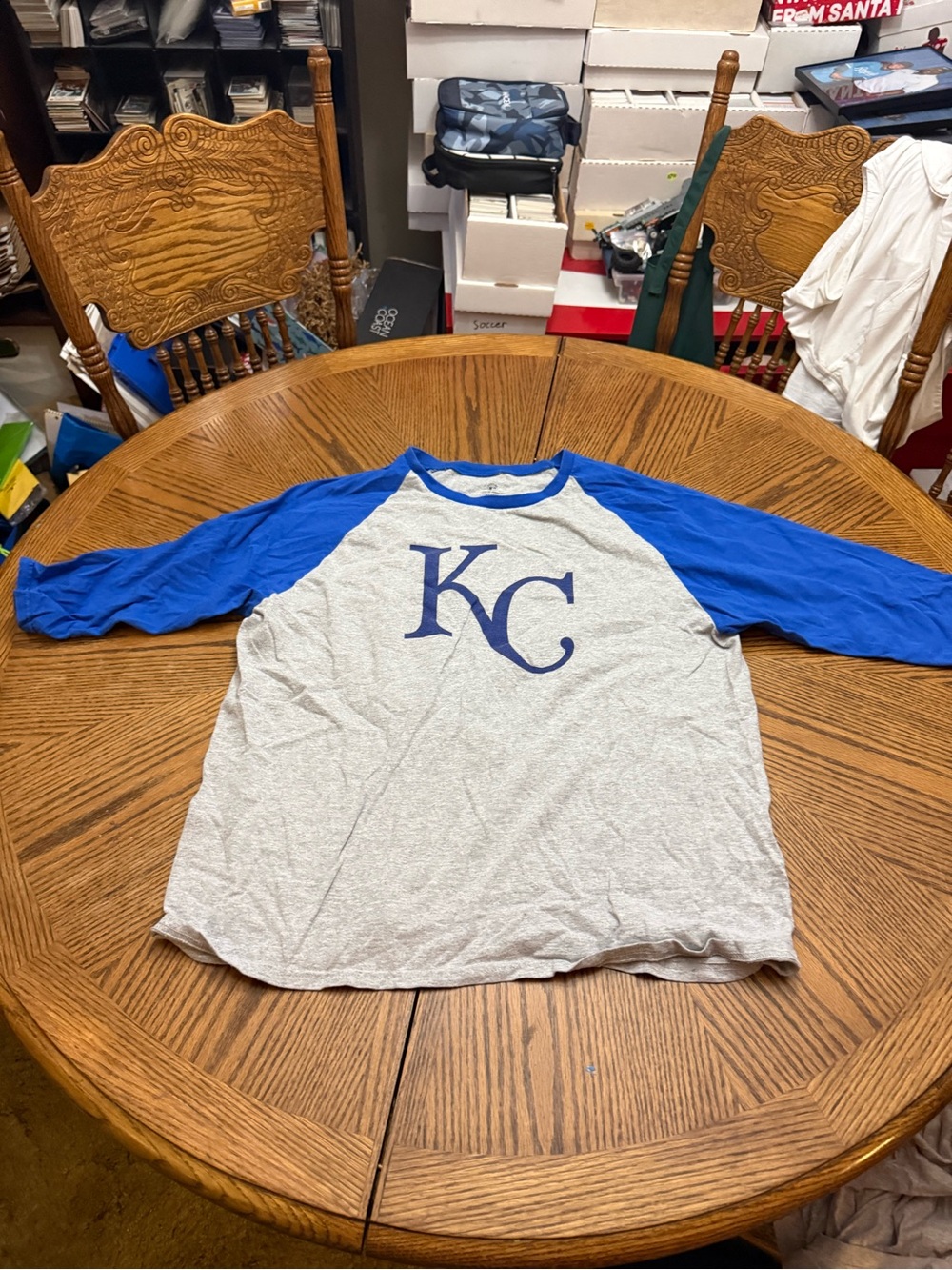 KC Raglan Long Sleeve Tee in Gray with Royal Blue Sleeves